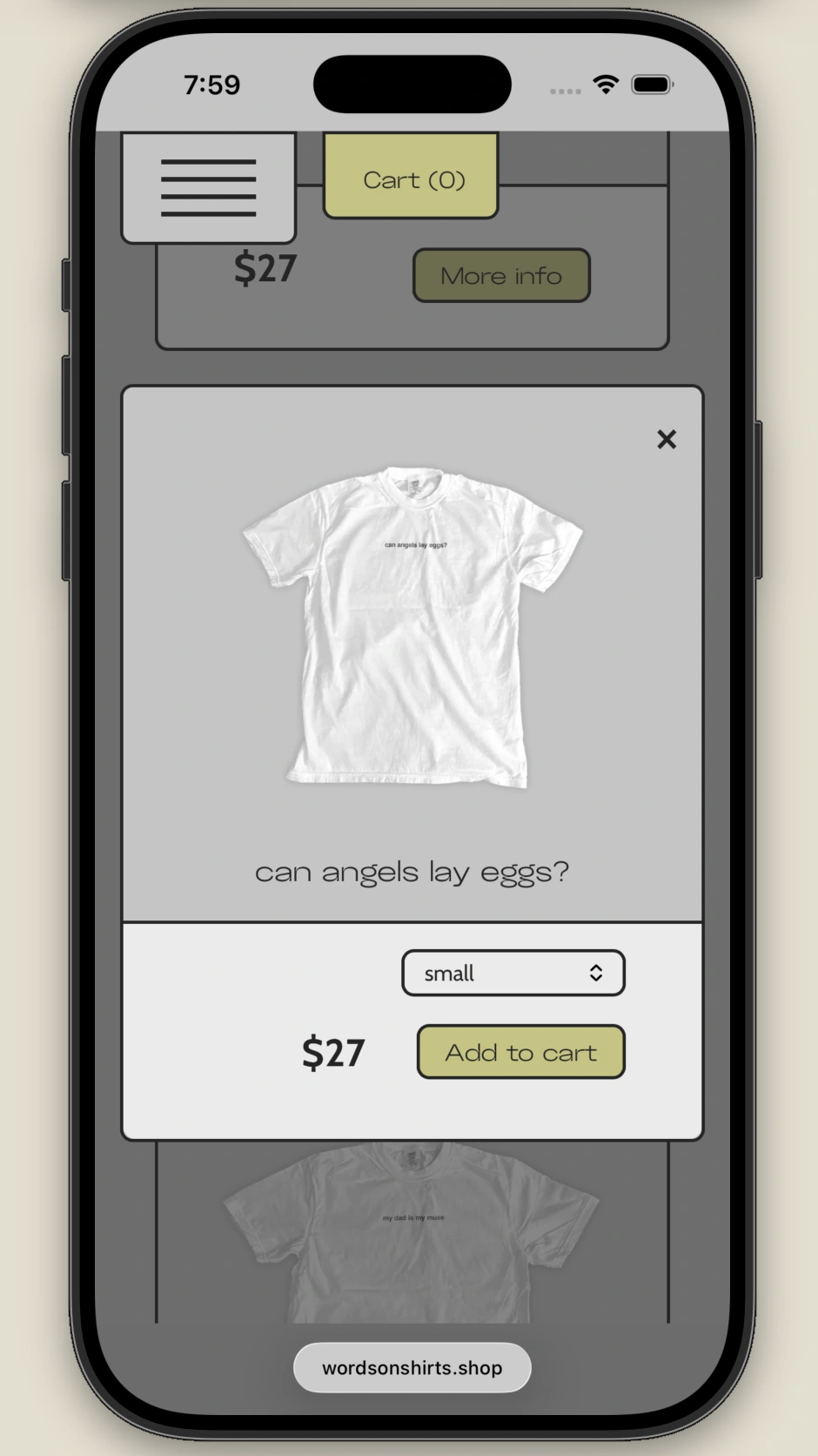 Words on Shirts mobile layout 2